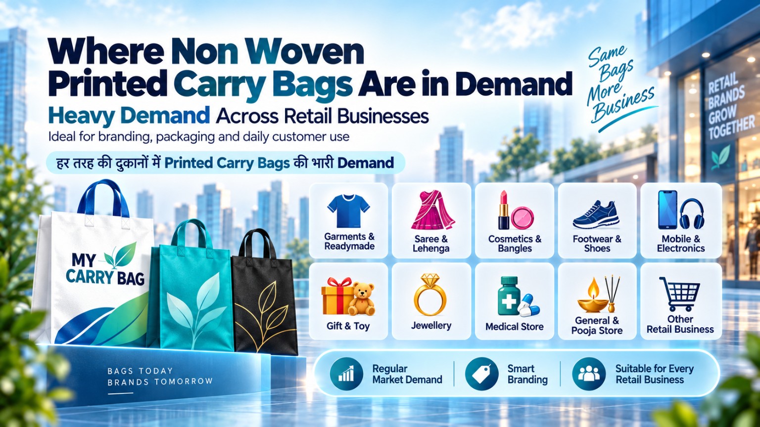Retail businesses में non-woven printed carry bags की demand